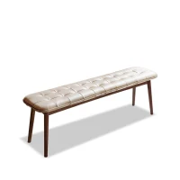Solid Upholstered Dining Bench with Top-Grain Cowhide Leather Seat, Versatile Stool for Entryway, 51″ L x 12.5″ W x 17.5″ H, White+Walnut(m-2)