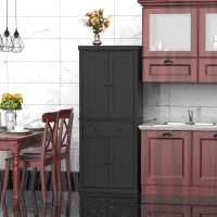 HOMCOM 72.5" Kitchen Pantry Cabinet, Traditional Freestanding Storage Cabinet with 4 Doors, Drawer and 3 Adjustable Shelves for Dining Room, Black(m-8)
