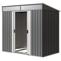 Outsunny 6.5x4FT Galvanised Metal Shed with Foundation Kit, Lockable Garden Tool Storage House with Sliding Doors, Vents, Grey(m-2)