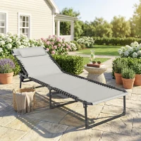 Outsunny Outdoor Folding Lounge Chair, 4-Level Adjustable Chaise Lounge with Headrest, Tanning Chair Beach Bed, Reclining Lounger Cot for Camping, Hiking, Backyard, Cream(m-8)