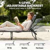 Outsunny Folding Lounge Chair, Adjustable Chaise Lounge with Headrest, Reclining Lounger Cot for Camping, Hiking, Light Grey(m-4)