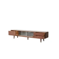Modern TV Stand with 2 Pull-Out Storage Cabinets, Sturdy TV Cabinet with 5-Leg Stable Support, 78.5″ L x 13.5″ W x 17.5″ H, Walnut(m-8)