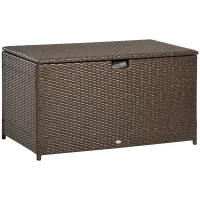 Outsunny 113 Gallon Outdoor Storage Box, Rattan Deck Box for Indoor, Patio Furniture Cushions, Pool Garden Tools, Brown(m-1)