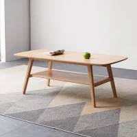 Sturdy Coffee Table with 2-Tier Storage Shelf & Wood‑Grain Top, Safe Center Table with Rounded Corners, 39.5″ L x 19.5″ W x 17.5″ H, Oak(m-4)
