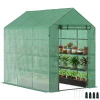 Outsunny 7' x 5' x 6' Walk-in Greenhouse for Outdoors with Mesh Door, 18 Shelf Hot House with Trellis, Plant Labels, UV Protective, Steel Frame for Growing Flowers, Herbs, Vegetables, Saplings, Green(m-1)