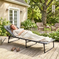 Outsunny Folding Lounge Chair, Adjustable Chaise Lounge with Headrest, Reclining Lounger Cot for Camping, Hiking, Light Grey(m-9)