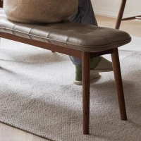 Upholstered Dining Bench with Top-Grain Leather Cushion, Versatile Entryway Chair with High-Density Foam, 51″ L x 12.5″ W x 17.5″ H, Brown(m-6)