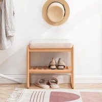 Versatile Shoe Bench with Memory Foam Cushion, Sturdy Shoe Rack with 2-Tier Shoe Storage, 23.5″ L x 12″ W x 16.5″ H, Natural(m-1)