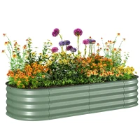 Outsunny 4.9 x 2 x 1ft Galvanized Raised Garden Bed Kit, Metal Planter Box with Safety Edging, Green(m-11)