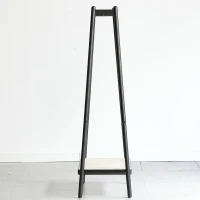 Solid Oak Clothes Rack with Handcrafted Rattan Hangers, Standing Garment Rack for Clothes, Bags & Shoes, 27.5″ L x 18″ W x 65″ H, Black(m-9)