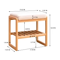 Versatile Shoe Bench with Memory Foam Cushion, Sturdy Shoe Rack with 2-Tier Shoe Storage, 23.5″ L x 12″ W x 16.5″ H, Natural(m-3)