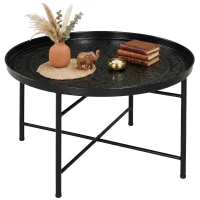 HOMCOM Coffee Table for Living Room, 24" Round Center Table with Hammered Tray Top and Metal Frame for Bedroom, Black(m-11)
