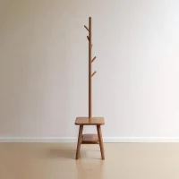 Solid Oak Coat Rack Bench with Shoe Storage and Coat Hanger, Entryway Bench for Compact Apartments, 31.5″ L x 13.5″ W x 65.5″ H, Natural(m-4)