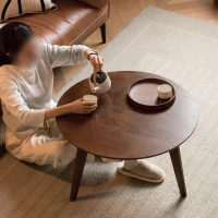 Mid Century Coffee Table with 2-Tier Design & Non-Toxic Finish, Low-Profile Side Table for Living Room, 23.5″ L x 23.5″ W x 13.5″ H, Oak(m-5)