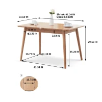 Extendable Dining Table with Telescopic Farmhouse Design, Sturdy Center Table with Rounded Corners, 63″ L x 31.5″ W x 29.5″ H, Light Oak(m-3)