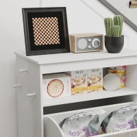 PawHut Pet Feeder Station Storage Cabinet, Dog Food Storage Container with Dog Raised Bowls, Watering Supplies, White(m-8)