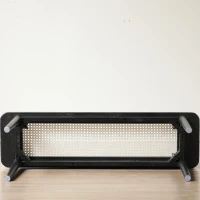 Modern Solid Oak Wood Bench with Handwoven Rattan Seat, Versatile Dining Stool with Sturdy Rounded Legs, 39.5″ L x 11″ W x 17″ H, Black(m-7)
