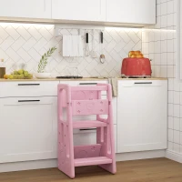 Qaba Toddler Tower with Adjustable Height, Anti-slip Mat, Toddler Step Stool, Pink(m-10)