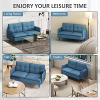 HOMCOM 55" Loveseat Sofa, Linen Love Seat w/ S spring, Steel Legs and Button Tufting, Small Couch for Living Room, Dark Blue(m-7)