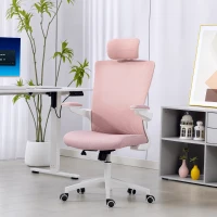 HOMCOM Ergonomic Office Chair, Swivel Desk Chair with Adjustable Lumbar Support, Headrest and Height, Flip-up Armrests, Pink(m-1)