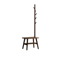 Solid Shoe Bench with Coat Rack and Solid Oak Construction, Modern Hall Tree for Living Space, 31.5″ L x 13.5″ W x 65.5″ H, Walnut(m-8)