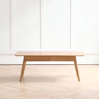 Modern Coffee Table with Mortise-and-Tenon Construction, Sturdy Center Table with Handy Lower Shelf, 39.5″ L x 19.5″ W x 17.5″ H, Oak(m-5)