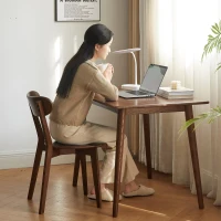 Set of 2 Dining Chairs with Curved Ergonomic Back, Comfortable Side Chairs with Wide Seat, 19.5″ L x 18.5″ W x 31.5″ H, Walnut(m-6)