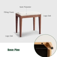 Solid Bedroom Vanity Stool with 2.5" Thick High-Density Foam, Cushioned Seat for Entryway or Bedroom, 16.5″ L x 12″ W x 16.5″ H, Natural(m-7)