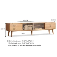 Modern TV Cabinet with High-Quality Glass Doors, Sturdy TV Stand with 2 Pull-Out Drawers, 71″ L x 12.5″ W x 16.5″ H, Natural Wood(m-3)