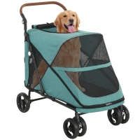 PawHut Dog Stroller Easy Fold Pet Stroller for Large Dogs Up to 66lbs with 4-Wheel Shock Absorption & One-Foot Brake Turquoise(m-11)
