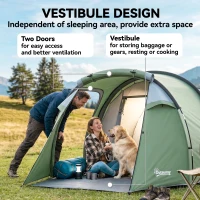Outsunny Pop Up Camping Tent with Vestibule Waterproof Tent for 2-3 Person, Dark Green(m-5)