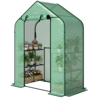 Outsunny Greenhouse for Outdoors, Portable Greenhouse with 6 Shelves, UV-Resistant PE Cover, Roll-Up Door, Green