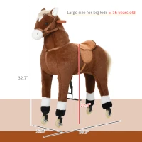 Qaba Kids Ride-on Walking Horse with Easy Rolling Wheels, Soft Huggable Body, & a Large Size for Kids 5-16 Years(m-3)