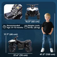 Qaba 6V Kids ATV, 4 Wheeler Electric Ride on Car with Music and LED Headlights, for Ages 37-72 Months Boys and Girls, White(m-3)