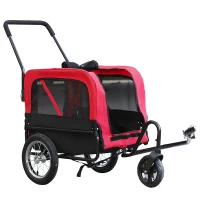 Aosom 2-in-1 Small Dog Bike Trailer and Bike Stroller with Hitch, Bicycle Trailer Sidecar Bike Wagon Cart Carrier Attachment for Travel, Red(m-1)