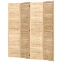 HOMCOM 4 Panel Room Divider w/ Hole Hooks Folding Privacy Screens, Natural(m-1)
