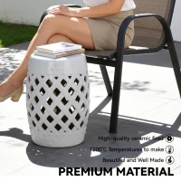 Outsunny 18" Ceramic Garden Stool with Woven Lattice Design, Indoor & Outdoor Decorative Accent Stool, White(m-6)