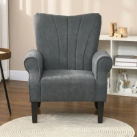 HOMCOM Fabric Armchair, Modern Accent Chair with Wood Legs for Living Room, Bedroom, Home Office, Dark Grey(m-9)