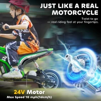 Aosom 24V 350W Electric Dirt Bike Up to 15 MPH w/ Twist Grip Throttle, Green(m-5)