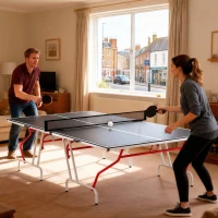 Soozier Full Size Table Tennis Table, Folding Ping Pong Table with Paddles and Balls, Charcoal Gray(m-2)