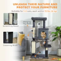 PawHut 52 Inch Cat Tree with Scratching Posts, Cat Bed, Condo, Grooming Brush, Jumping Platforms, Toy Balls, Anti-tip Kit(m-5)