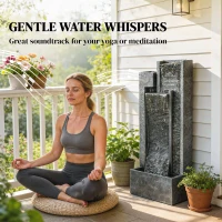 Outsunny 40" Tall Outdoor Waterfall Fountain with LED Lights and Planter, 3-Tier Cascading Waterfall Feature with Pump, Dark Gray(m-7)