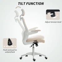 HOMCOM Ergonomic Office Chair, Swivel Desk Chair with Adjustable Lumbar Support, Headrest and Height, Flip-up Armrests, Beige(m-9)