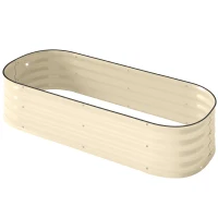 Outsunny 4.9' x 2' x 1' Galvanized Raised Garden Bed Kit, Metal Planter Box with Safety Edging, Cream(m-1)