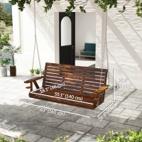Outsunny 3-Seater Swing Bench, Wooden Porch Swing with Cupholders, Hanging Chains for Patio Garden, Carbonized(m-3)