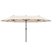 Outsunny 15' Outdoor Patio Umbrella with Twin Canopy Sunshade Steel Table Umbrella with Lift Crank Beige(m-11)