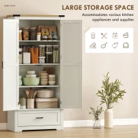HOMCOM 69" Tall Farmhouse Kitchen Pantry Cabinet with 2 Doors, Drawer and Adjustable Shelves, Cream White(m-4)