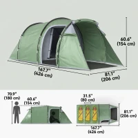 Outsunny Pop Up Camping Tent with Vestibule Waterproof Tent for 2-3 Person, Dark Green(m-3)