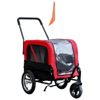 Aosom 2-in-1 Small Dog Bike Trailer and Bike Stroller with Hitch, Bicycle Trailer Sidecar Bike Wagon Cart Carrier Attachment for Travel, Red(m-11)