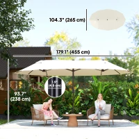 Outsunny 15' Outdoor Patio Umbrella with Twin Canopy Sunshade Steel Table Umbrella with Lift Crank Beige(m-3)